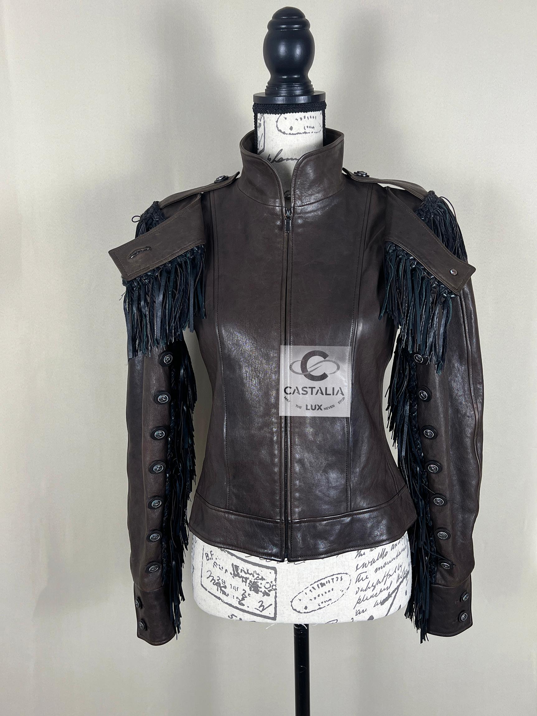 Chanel 14K$ Paris / Dallas Leather Fringe Jacket 38 FR For Sale 3