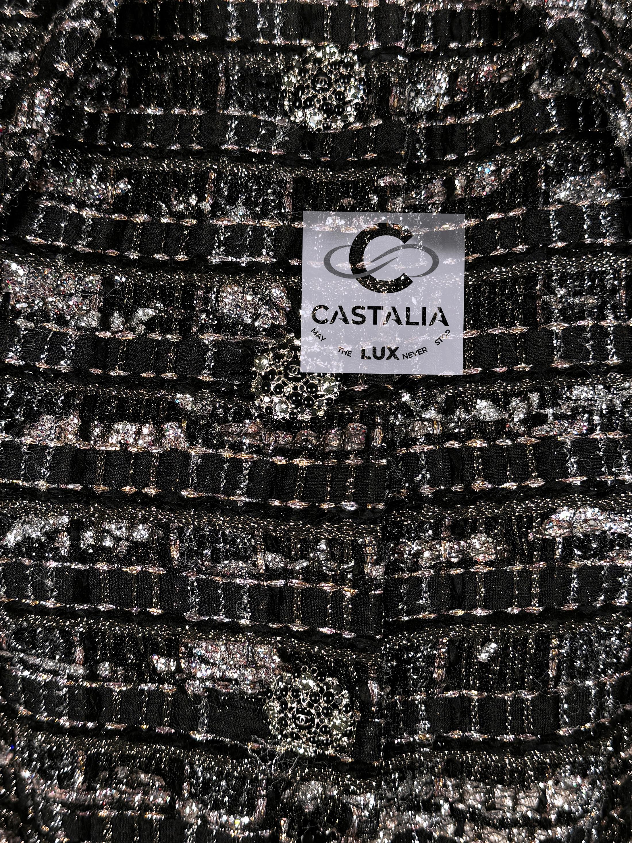 Chanel Paris / Dubaï, veste en tweed noire à rubans, 38 FR 14 carats en vente 8