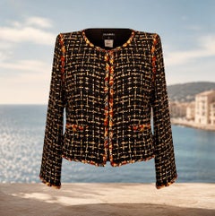 CHANEL 14K$ Jewel Embellished Black Ribbon Tweed Jacket 46 FR