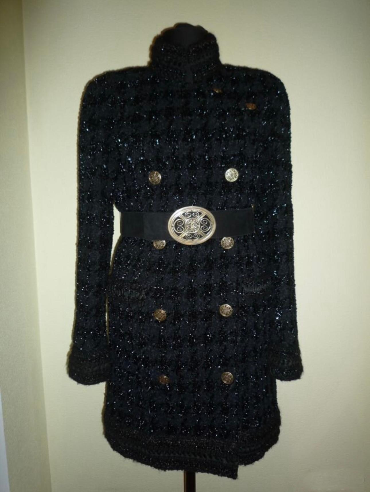 Women's or Men's Chanel 14K$ Rarest Runway Luxurious Black Tweed Coat For Sale