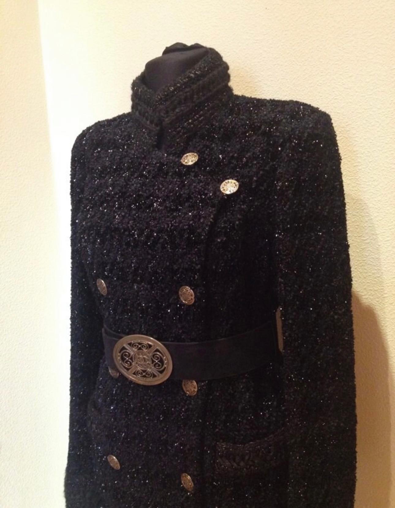 Chanel 14K$ Rarest Laufsteg Luxuriöser schwarzer Tweed-Mantel im Angebot 1