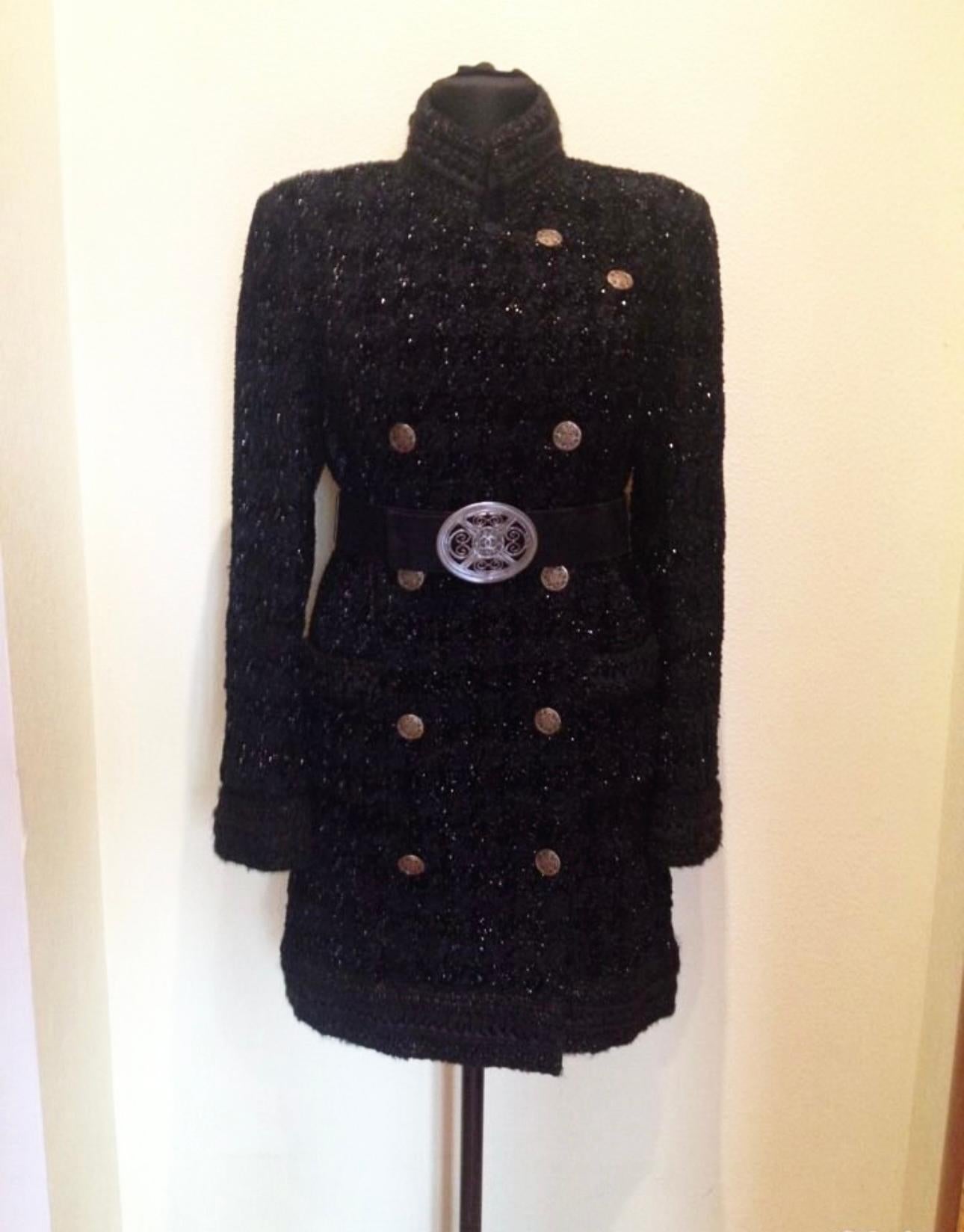 Chanel 14K$ Rarest Laufsteg Luxuriöser schwarzer Tweed-Mantel im Angebot 3
