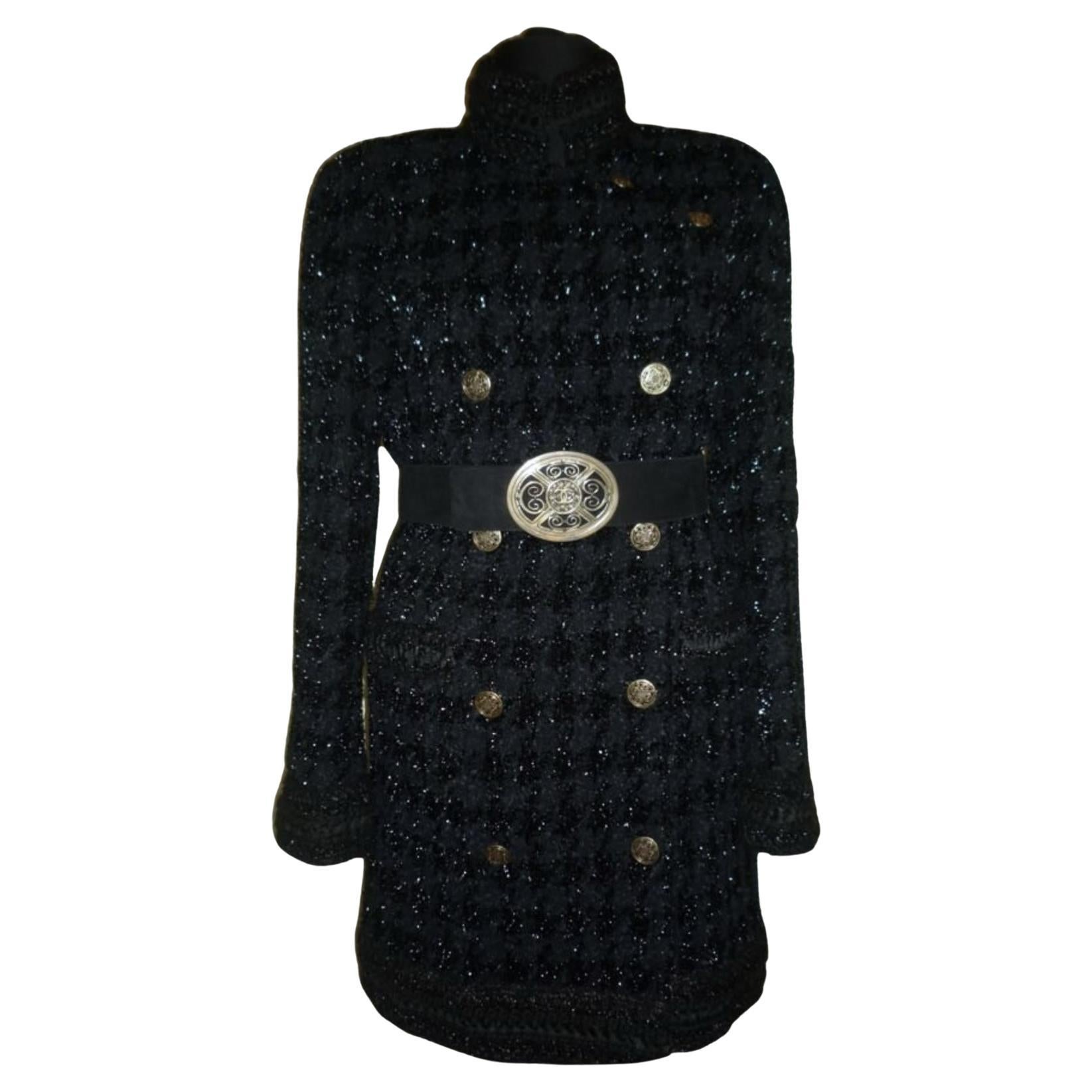 Chanel 14K$ Rarest Laufsteg Luxuriöser schwarzer Tweed-Mantel im Angebot