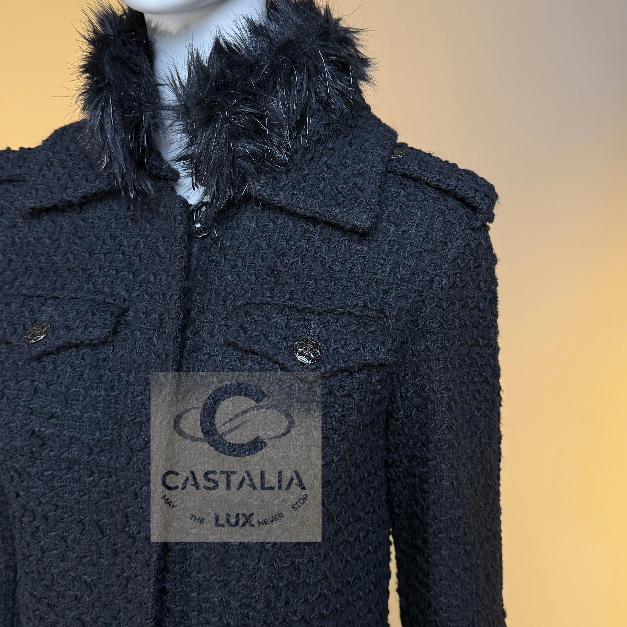 Chanel 14K$ Relic Couture Black Coat with Jewel Details 38 FR For Sale 6