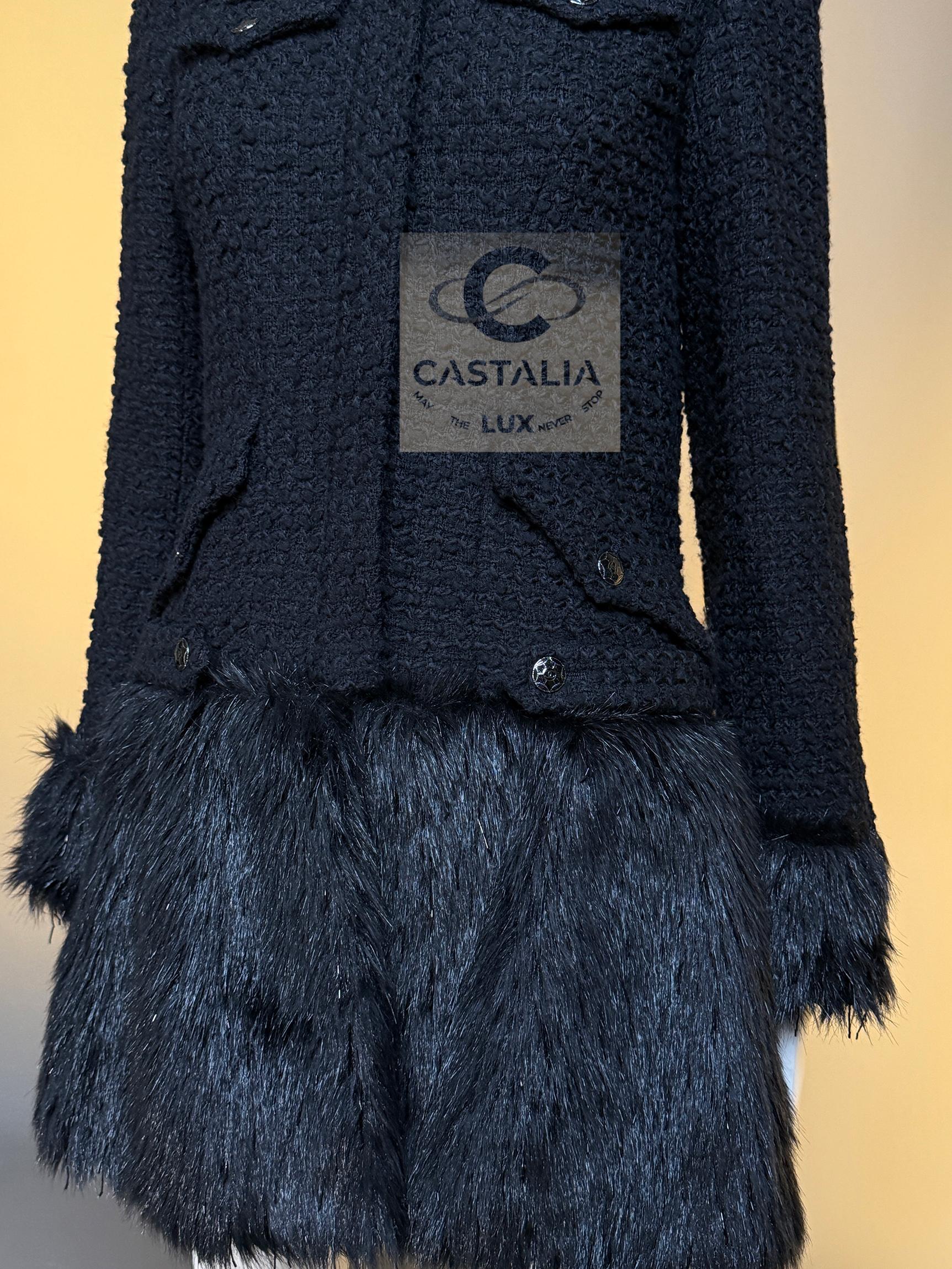 Chanel 14K$ Relic Couture Black Coat with Jewel Details 38 FR For Sale 11