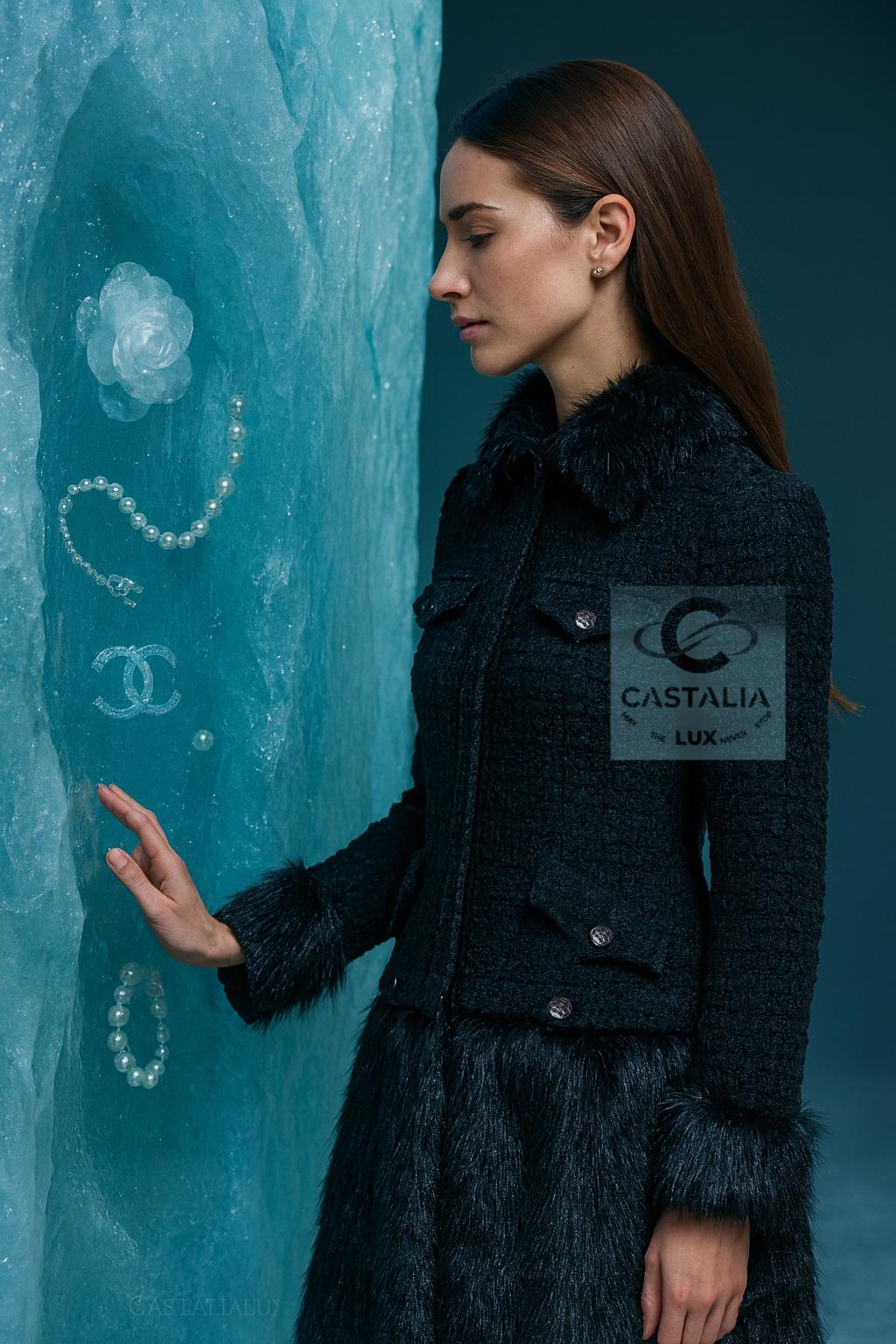 Chanel “ARCTIC ICE” Runway Tweed & Jewel Embellished Jacket Masterpiece
~  Boutique Value: Over $14,000

~ A piece requiring untold hours of artisans’ devotion, it is less a jacket than an elemental sculpture: couture frozen into wearable art. 

~ A