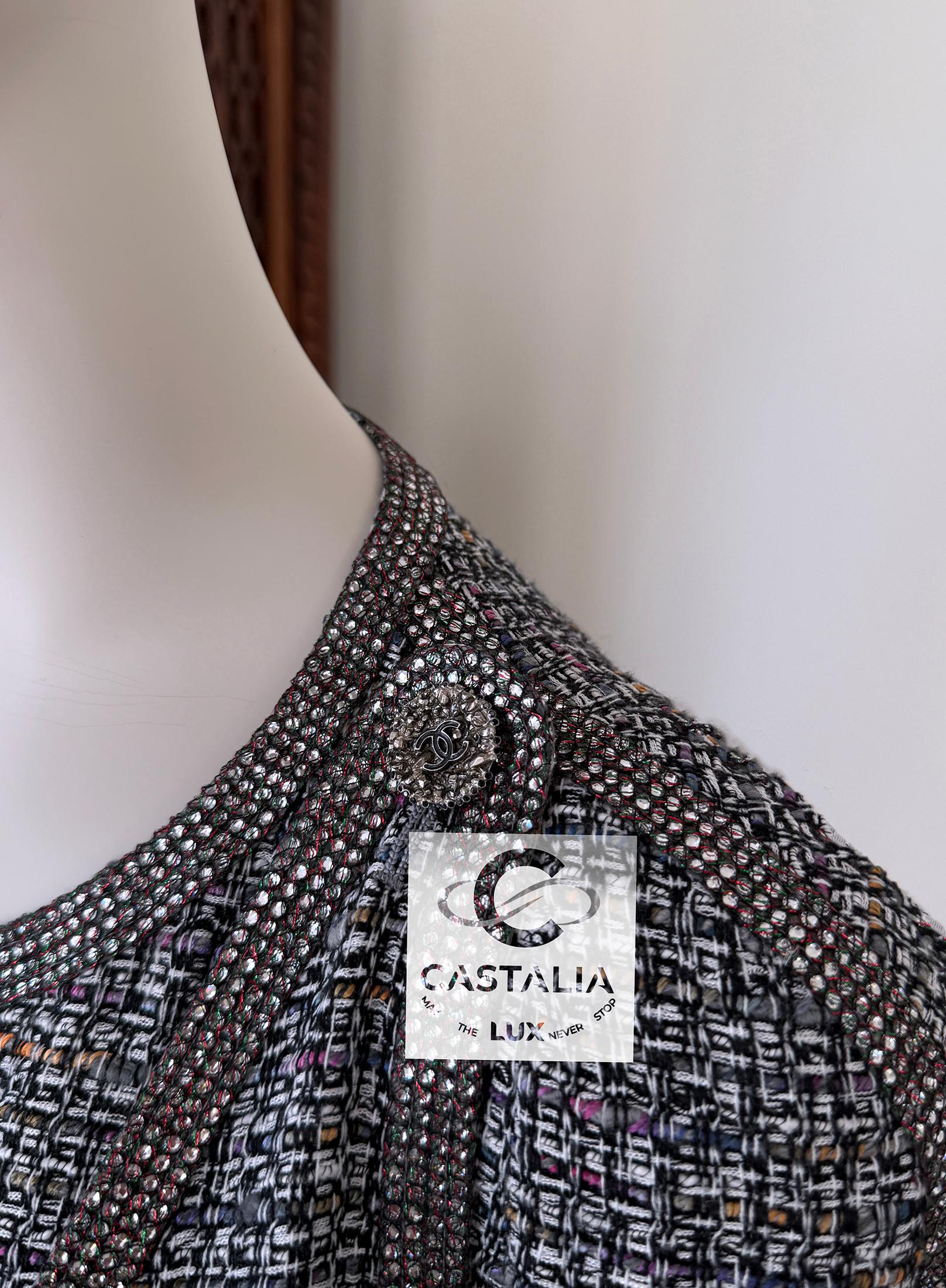 Chanel 14K$ Super Rare Jewel Detail Tweed Ensemble 36 FR For Sale 11