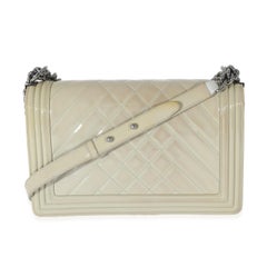 Chanel 14P Grey Patent Mix Quilted New Medium Boy Bag