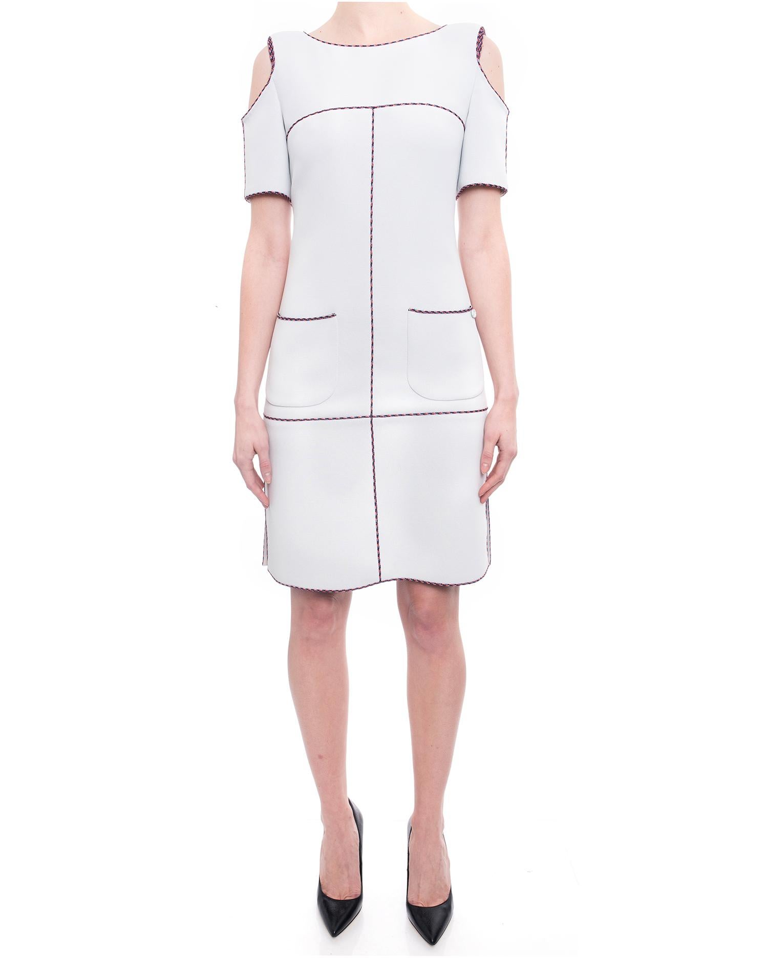 Chanel 14P Light Grey Cold Shoulder Runway Dress - 6 For Sale 1