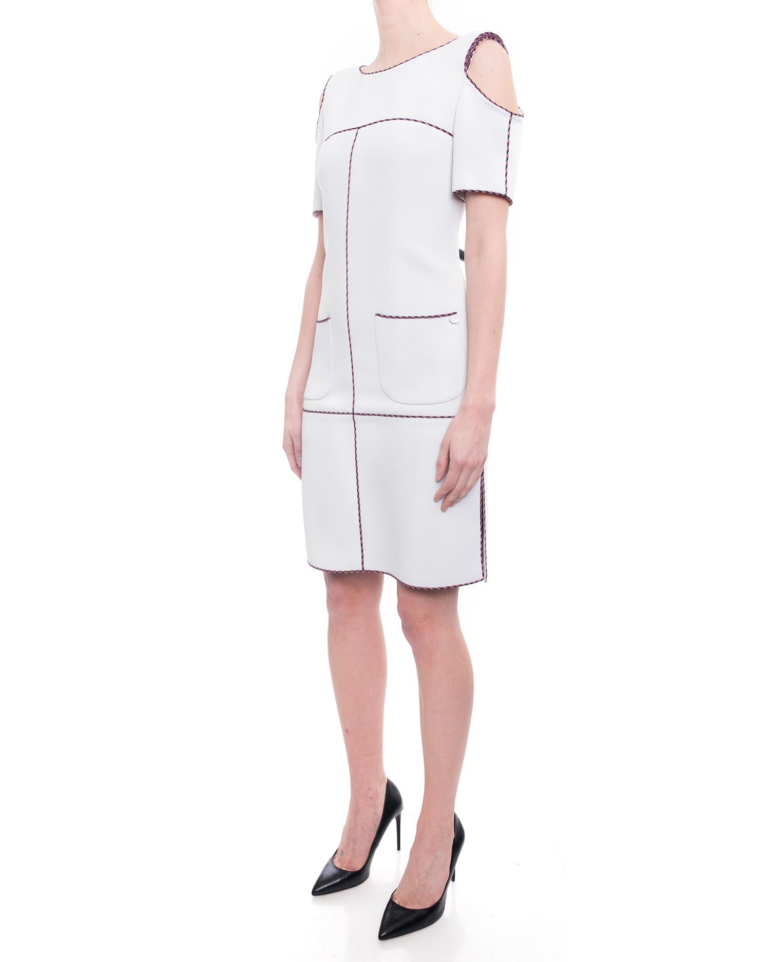 Chanel 14P Light Grey Cold Shoulder Runway Dress - 6 For Sale 2
