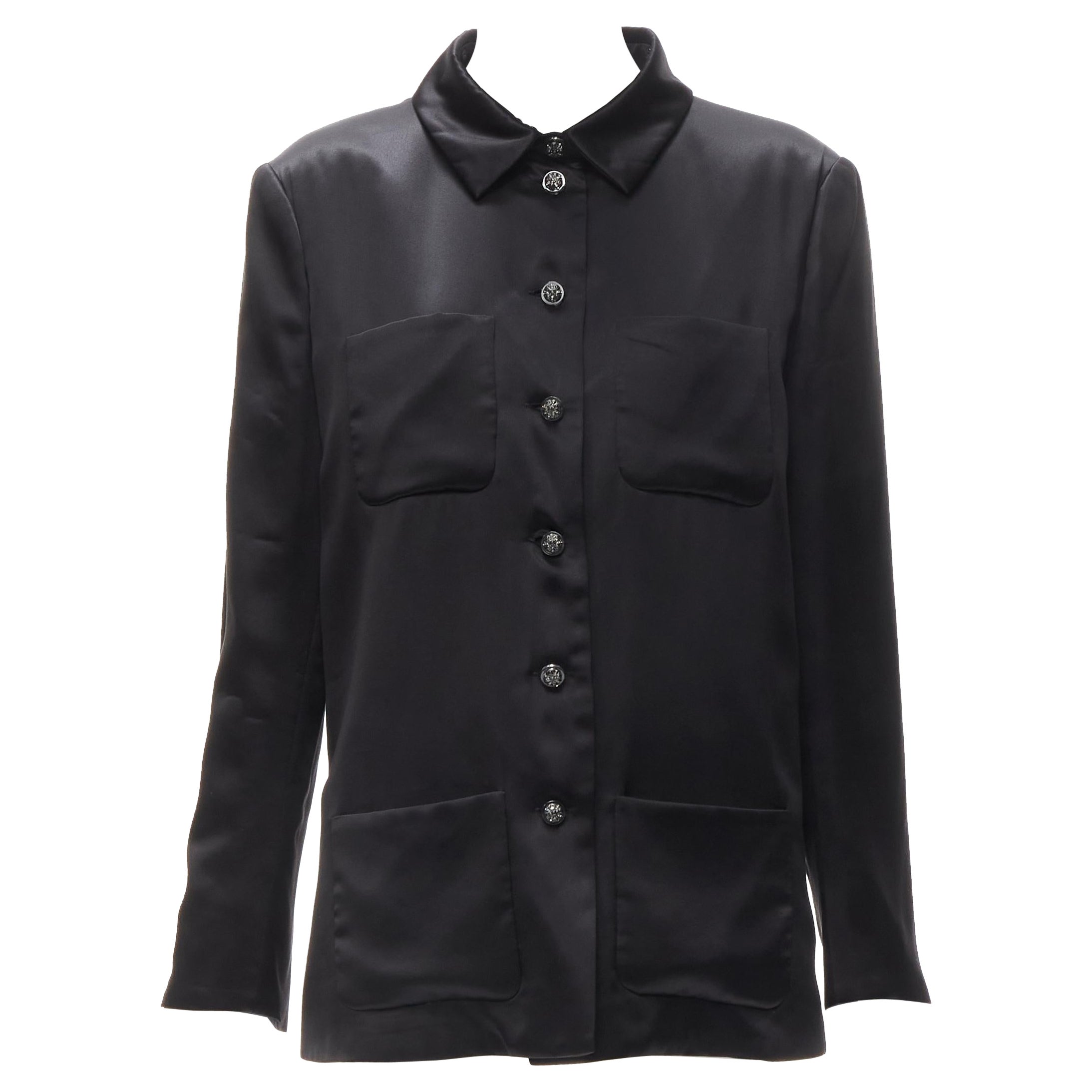 CHANEL 15A Act 1 100% silk black 4 pocket  padded over shirt jacket FR44 XL