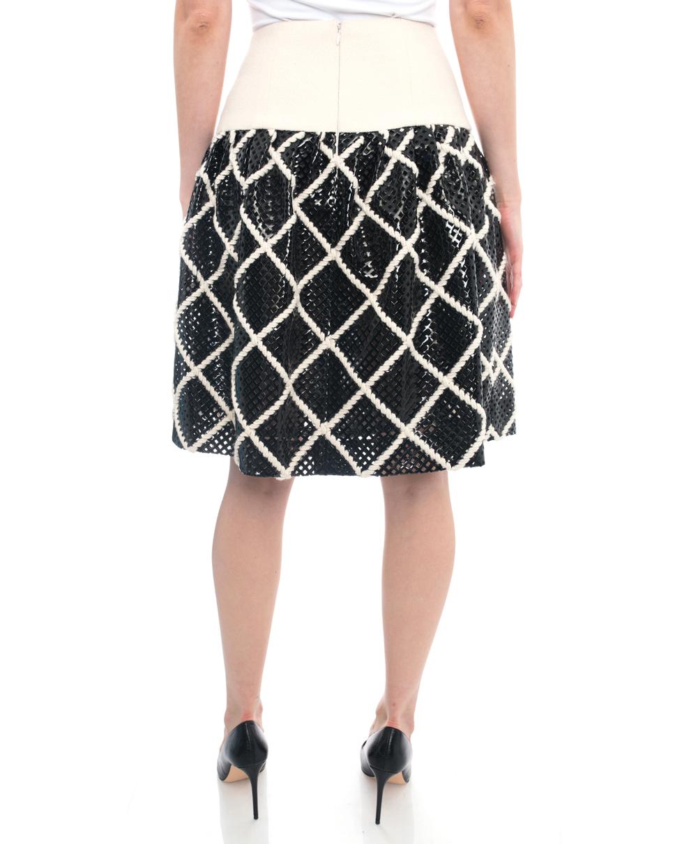Chanel 15A Black Perforated Vinyl and Ivory Wool Skirt - 36 1