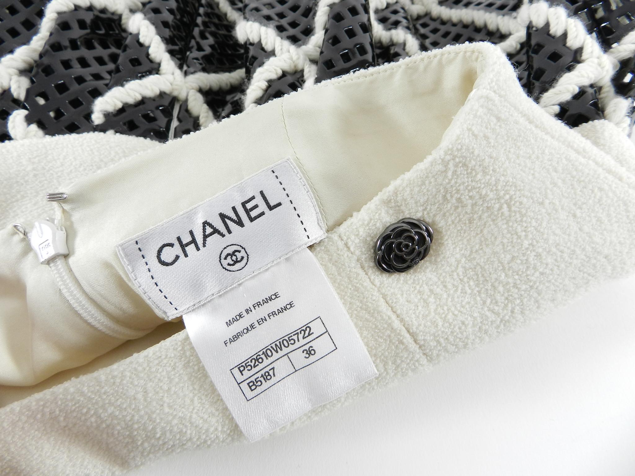 Chanel 15A Black Perforated Vinyl and Ivory Wool Skirt - 36 4
