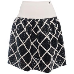 Chanel 15A Black Perforated Vinyl and Ivory Wool Skirt - 36