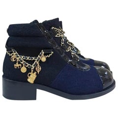 Chanel 15A Paris - Salzburg Blue Wool Ankle Boots CC 