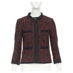 CHANEL 15A Runway burgundy green wool tweed 4 pocket jacket FR36 S