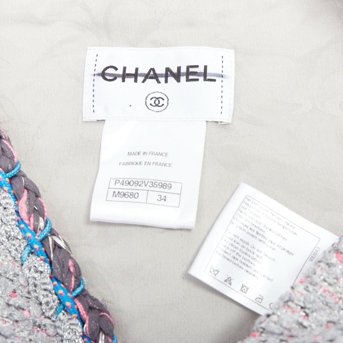 CHANEL 15A Runway pink grey blue tweed CC 4 pocket vest design dress FR34 XS 3