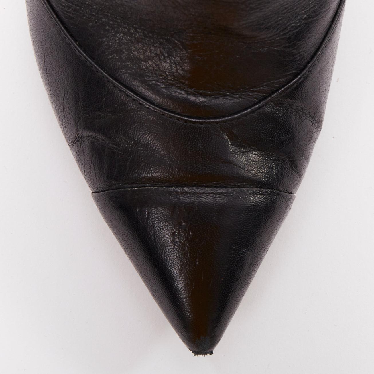 CHANEL 15C bottines à talon haut conique en cuir de veau noir faussement perlé EU38 en vente 1