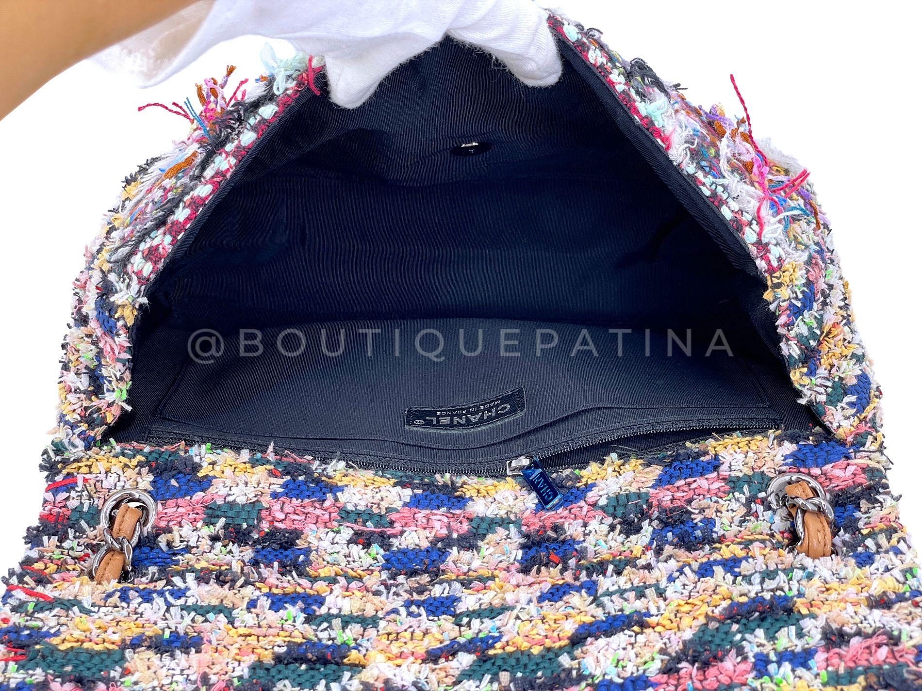 Chanel 15C Paris Dubai Pom Pom Tweed Jumbo Flap Bag RHW Rainbow 68417 5