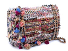 Chanel 15C Paris Dubai Pom Pom Tweed Jumbo Flap Bag RHW Rainbow 68417