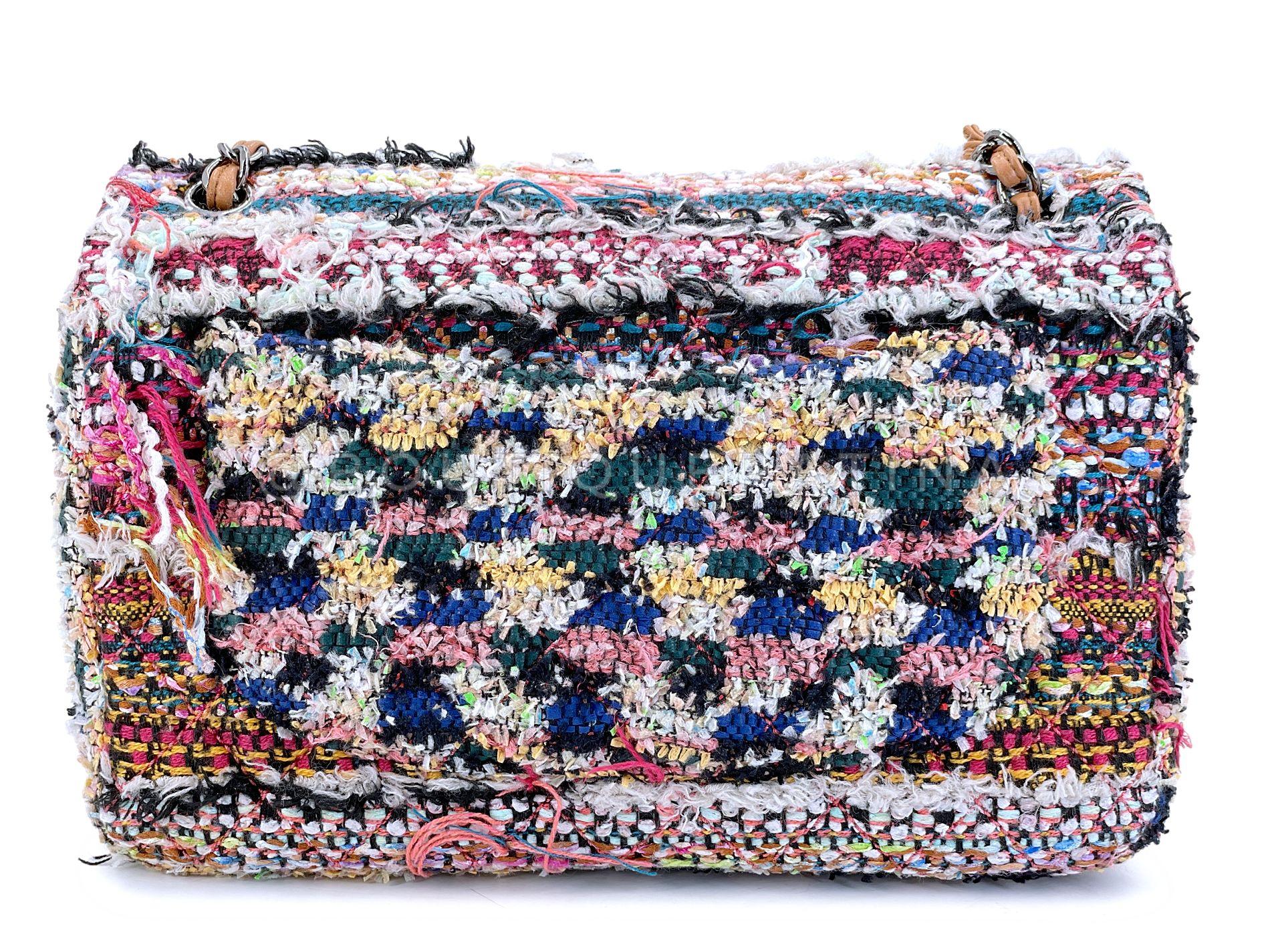 Women's Chanel 15C Paris Dubai Pom Pom Tweed Jumbo Flap Bag RHW Rainbow 68417