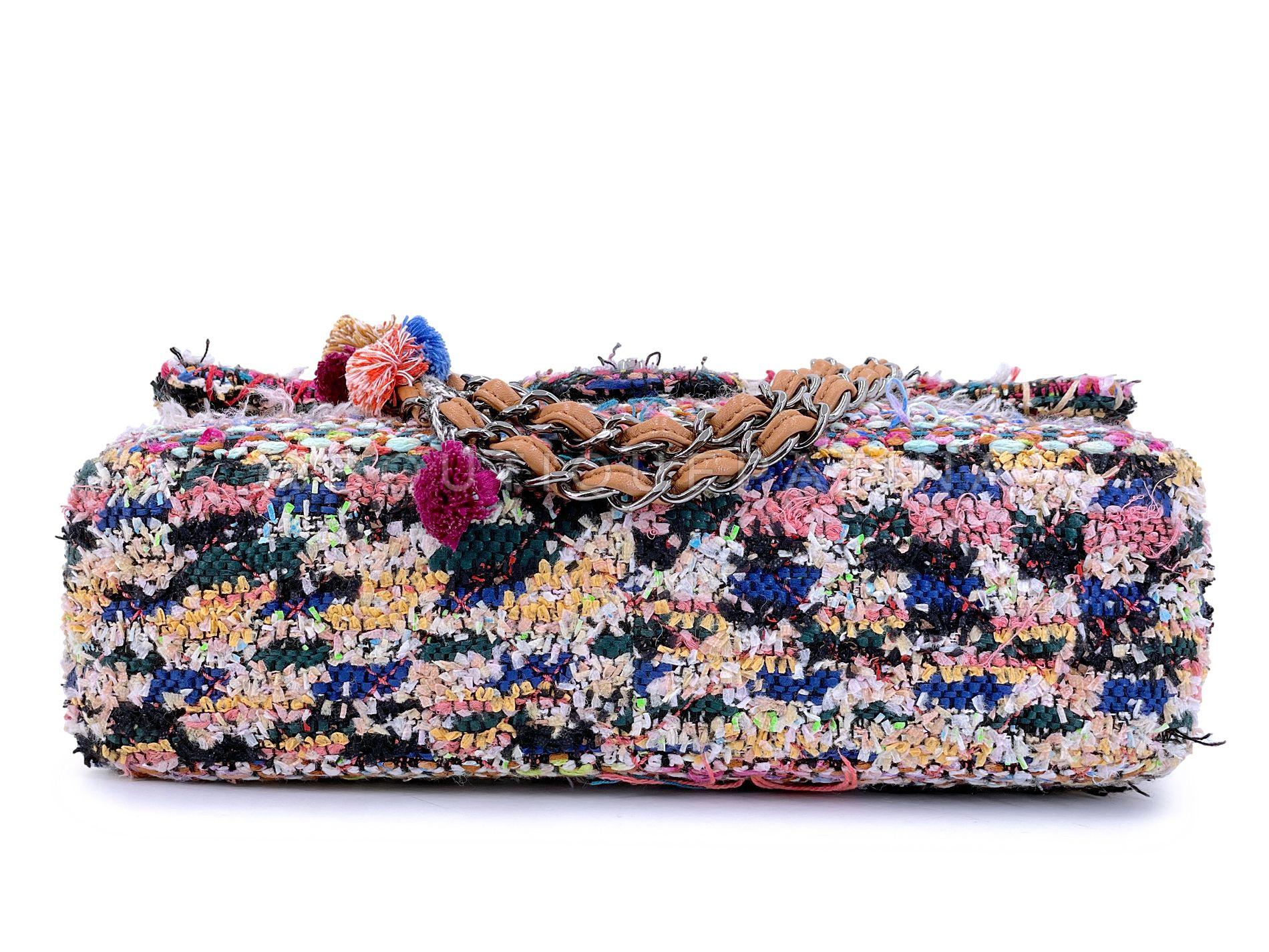 Chanel 15C Paris Dubai Pom Pom Tweed Jumbo Flap Bag RHW Rainbow 68417 1