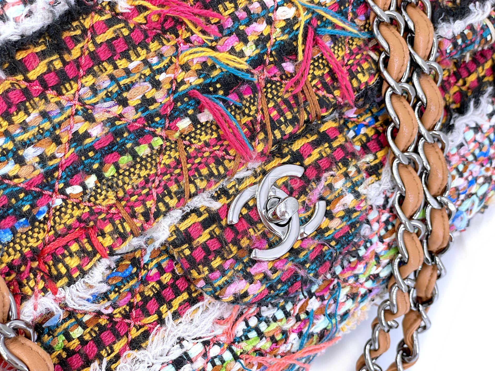 Chanel 15C Paris Dubai Pom Pom Tweed Jumbo Flap Bag RHW Rainbow 68417 3