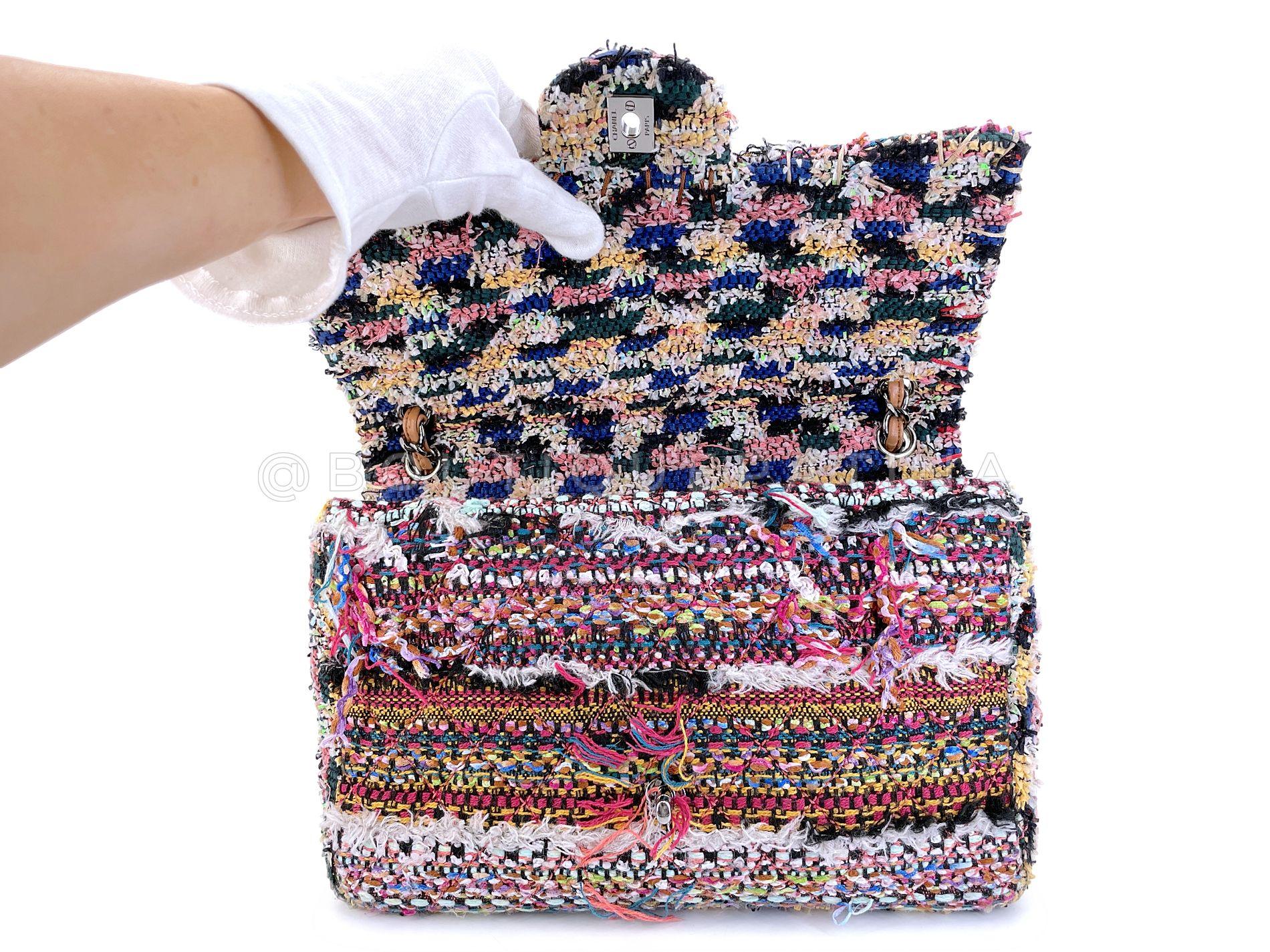 Chanel 15C Paris Dubai Pom Pom Tweed Jumbo Flap Bag RHW Rainbow 68417 4