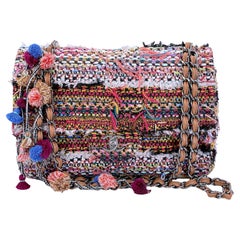 Chanel 15C Paris Dubai Pom Pom Tweed Jumbo Flap Bag RHW Rainbow 68417