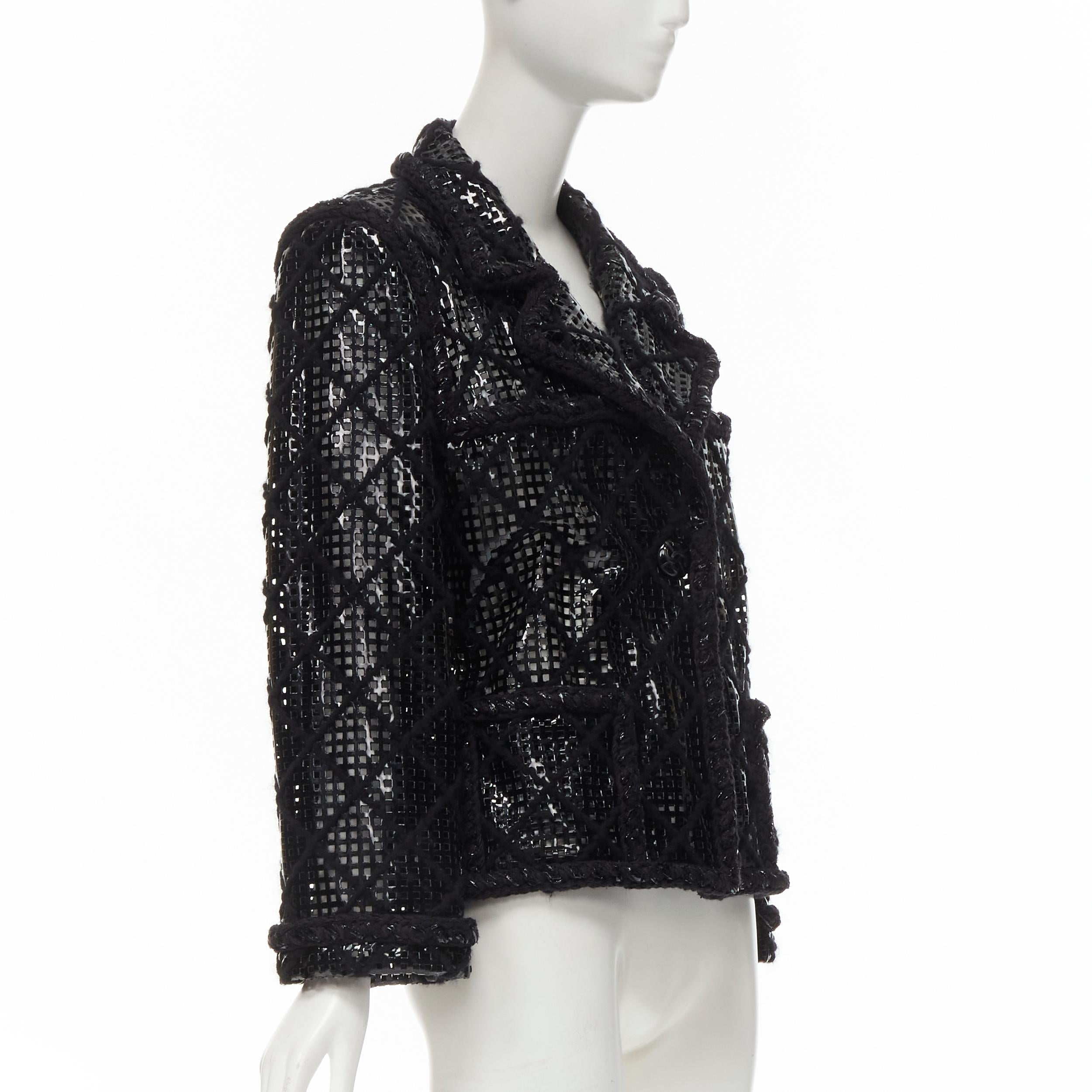 CHANEL 15K Brasserie Gabrielle Runway cutout PVC braided tweed jacket FR46 2XL In New Condition For Sale In Hong Kong, NT
