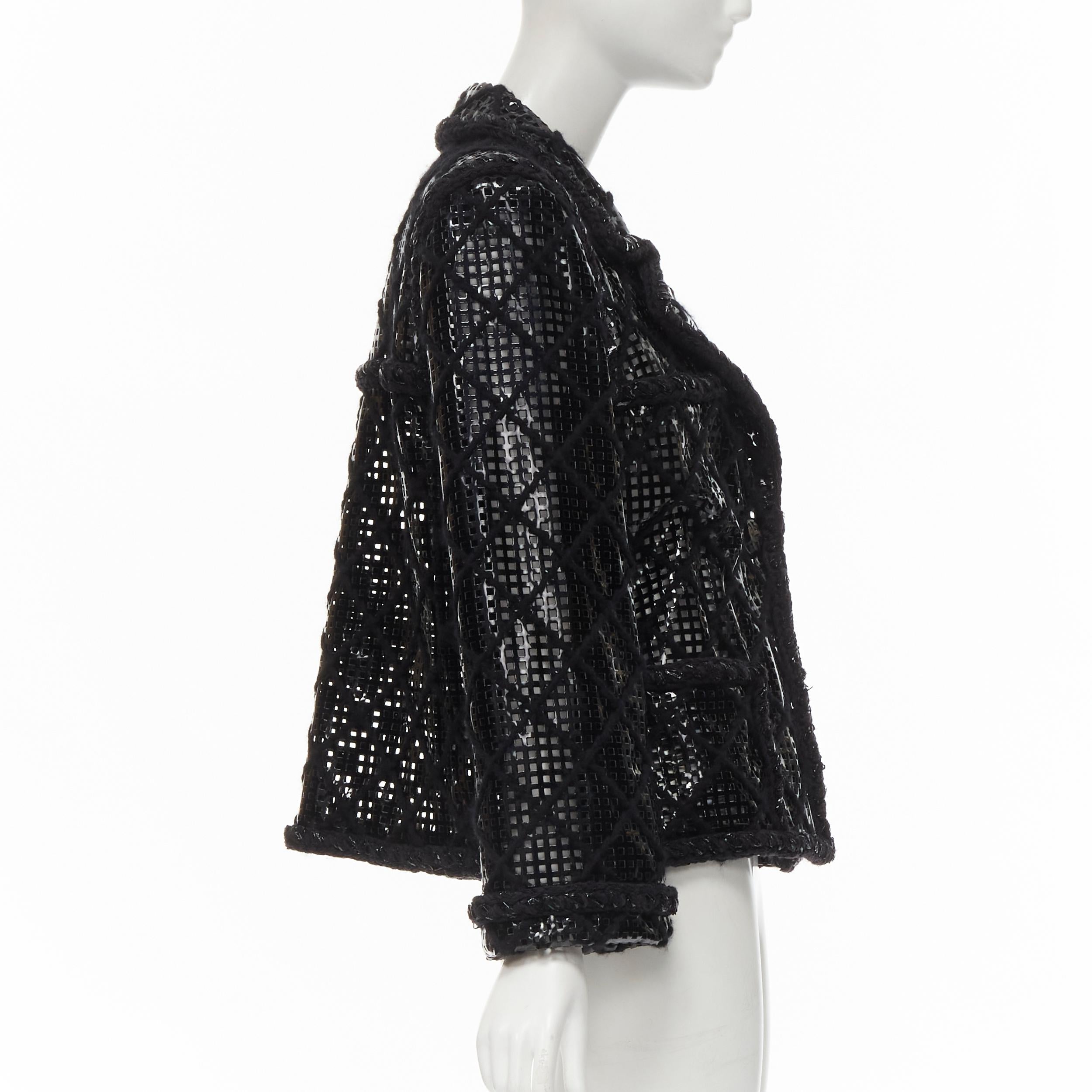 Women's CHANEL 15K Brasserie Gabrielle Runway cutout PVC braided tweed jacket FR46 2XL For Sale