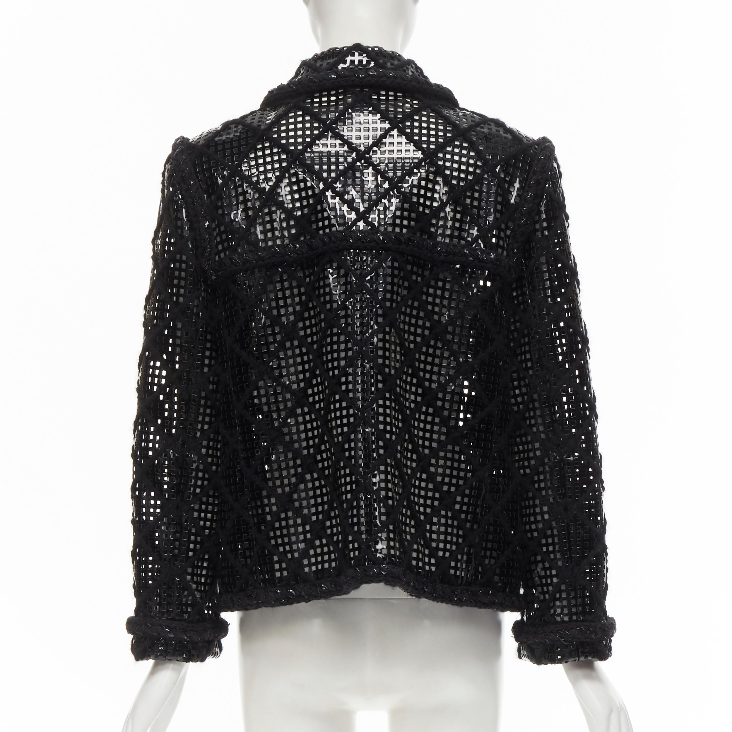 CHANEL 15K Brasserie Gabrielle Runway cutout PVC braided tweed jacket FR46 2XL For Sale 1