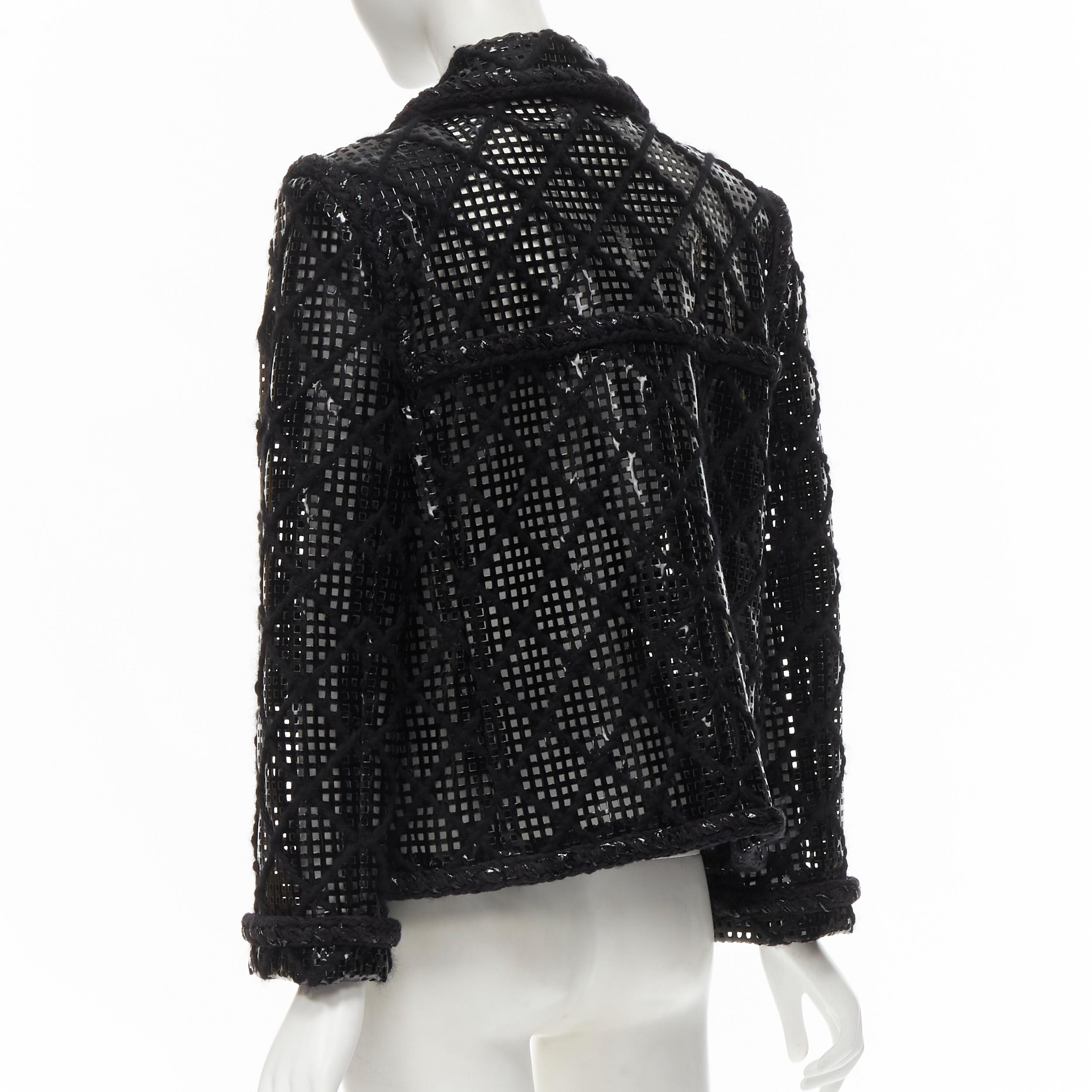 CHANEL 15K Brasserie Gabrielle Runway cutout PVC braided tweed jacket FR46 2XL For Sale 2