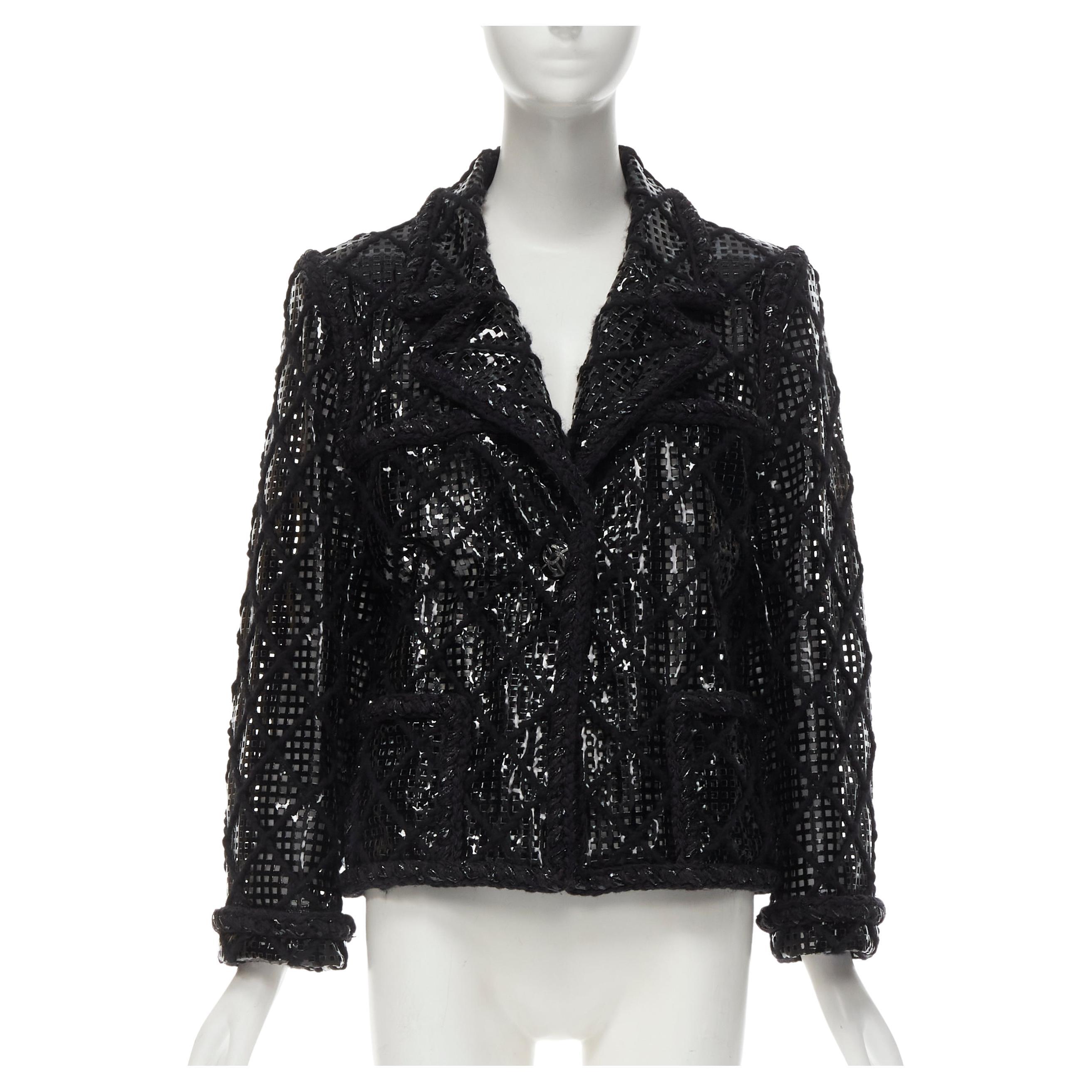 CHANEL 15K Brasserie Gabrielle Runway cutout PVC braided tweed jacket FR46 2XL For Sale