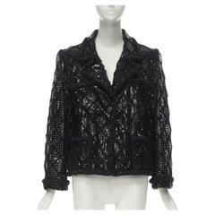 CHANEL 15K Brasserie Gabrielle Runway cutout PVC braided tweed jacket FR46 2XL