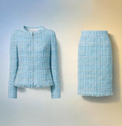 CHANEL 15K$ Exquisite Turquoise Ribbon Tweed Suit 40 FR