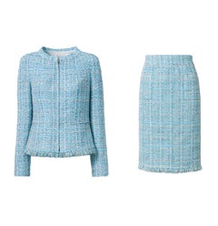 CHANEL 15K$ Exquisite Turquoise Ribbon Tweed Suit 40 FR