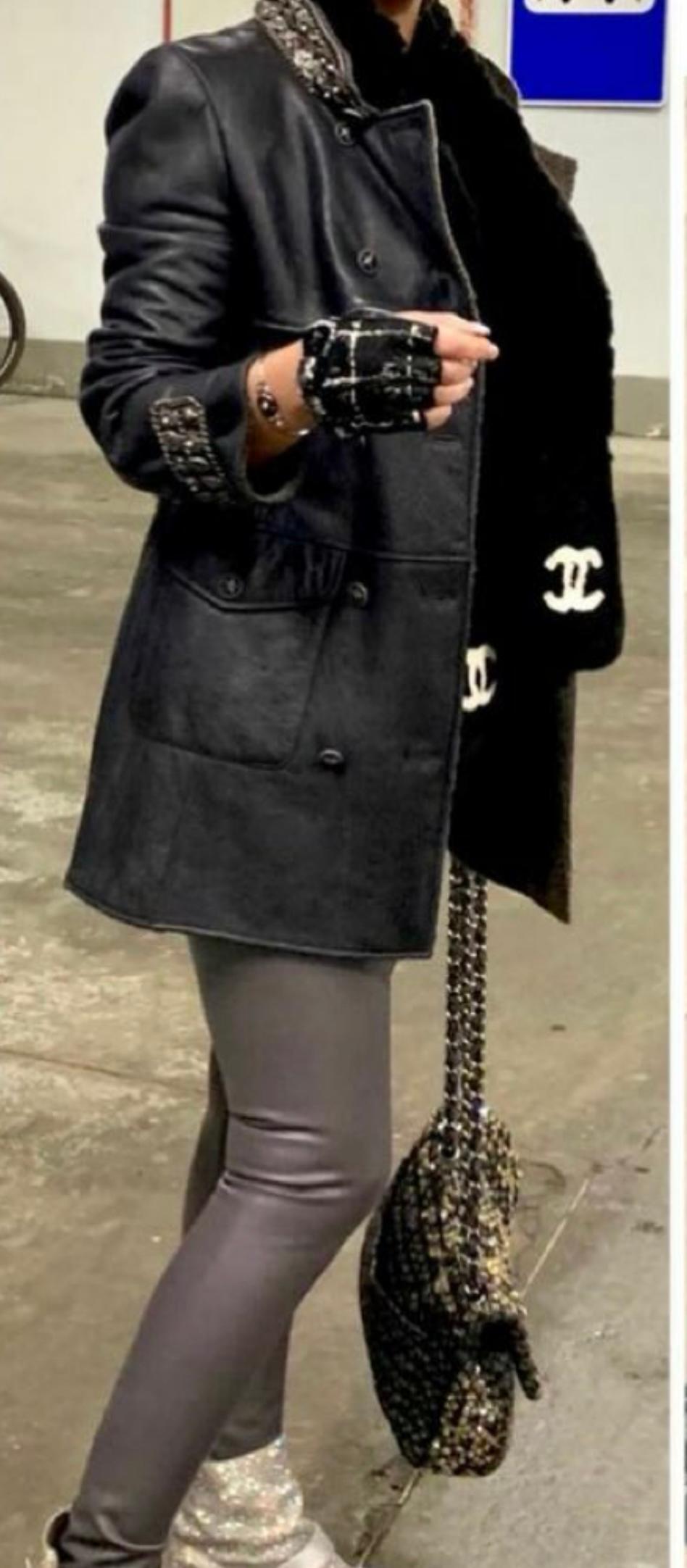 Chanel 15K Jewel and Chain Embellished Shearling Jacket In Excellent Condition In Dubai, AE