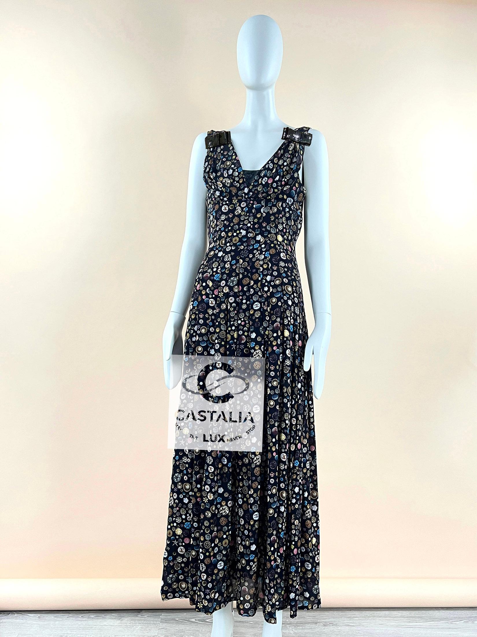 Chanel 15K$ Maxi Silk CC Logo Dress with Bow Accents 36 FR For Sale 1