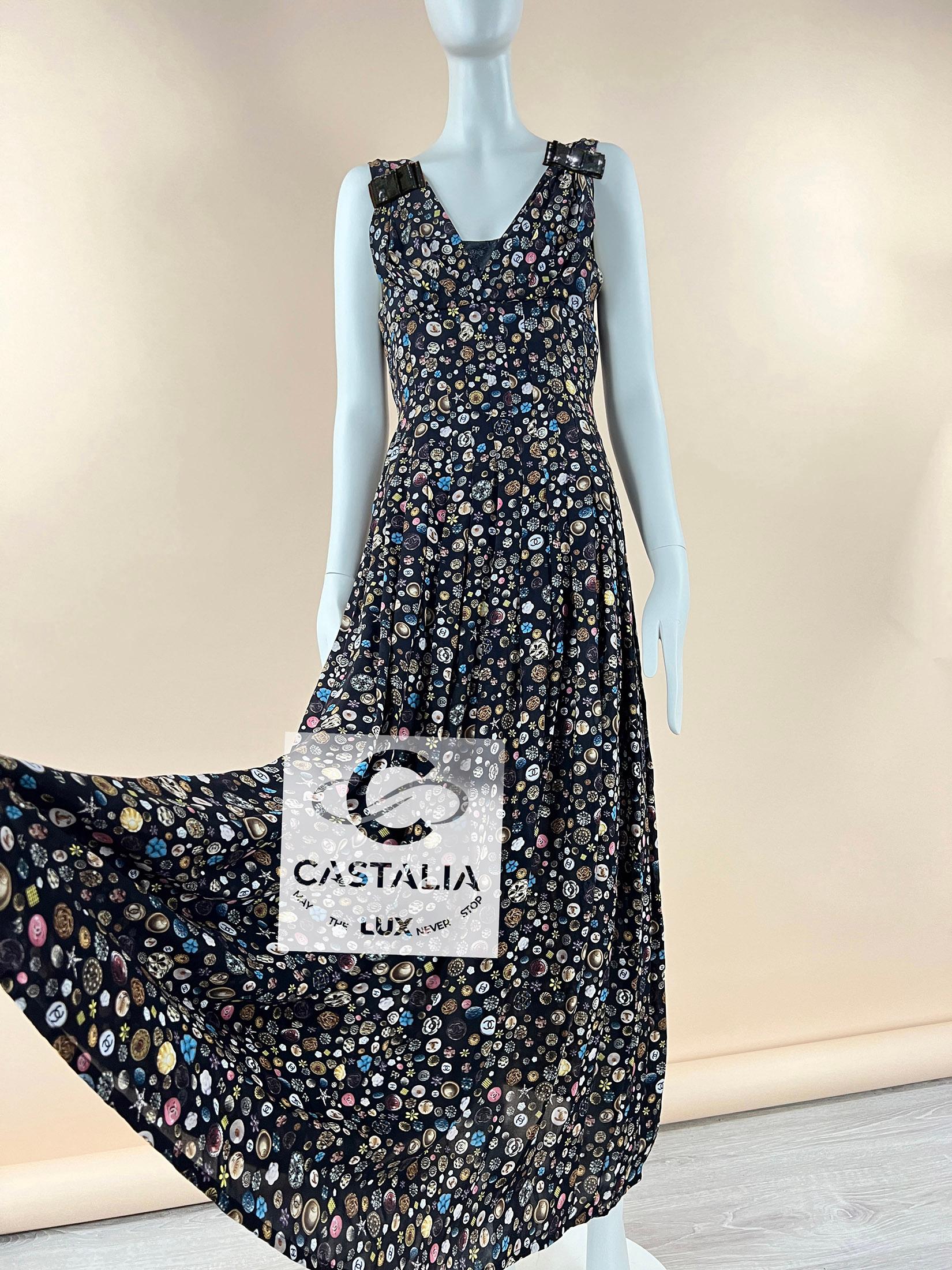 Chanel 15K$ Maxi Silk CC Logo Dress with Bow Accents 36 FR For Sale 2