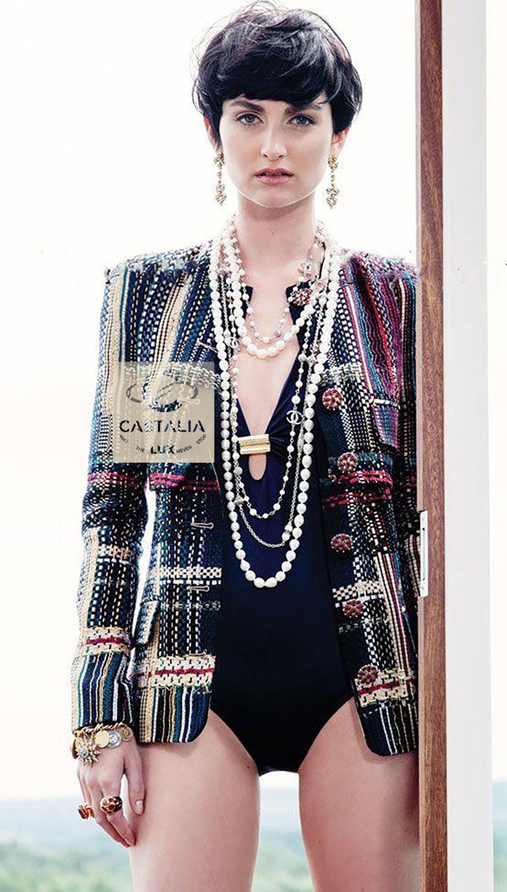 Noir CHANEL 15K$ New Paris / Dubai Ribbon Tweed Ensemble 36 FR en vente