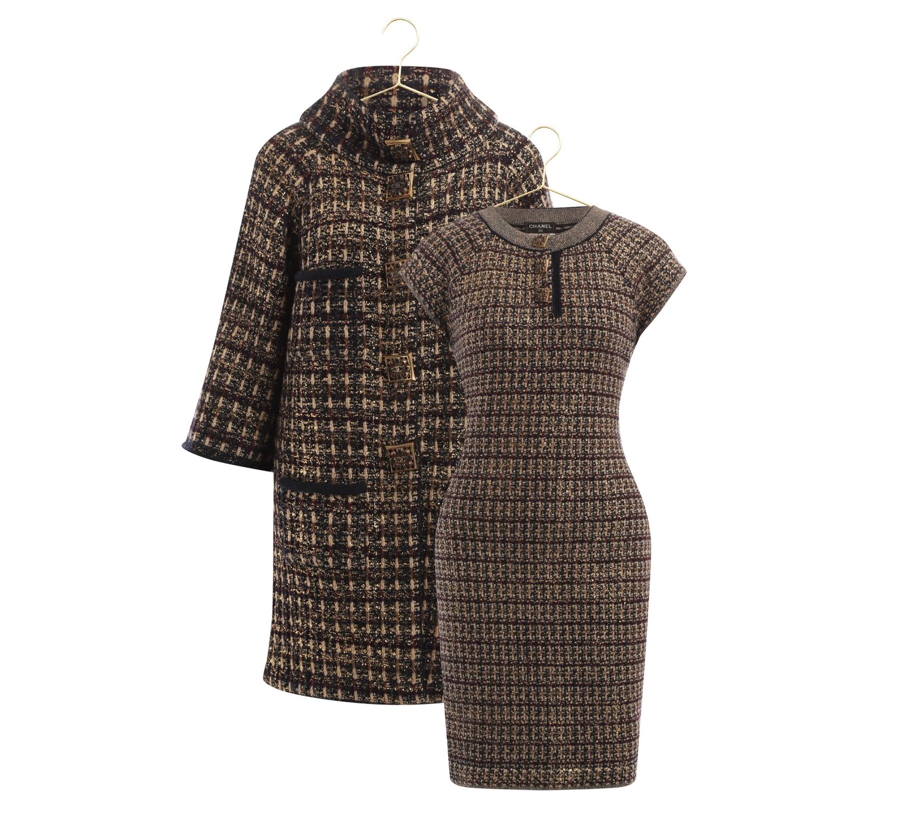 Chanel 15K$ Paris / Byzance Coat and Dress Museum Worth Ensemble 36 FR Negro en venta