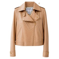 Chanel 15K$ Paris / DUBAI Beige Leather Biker Jacket 34 FR
