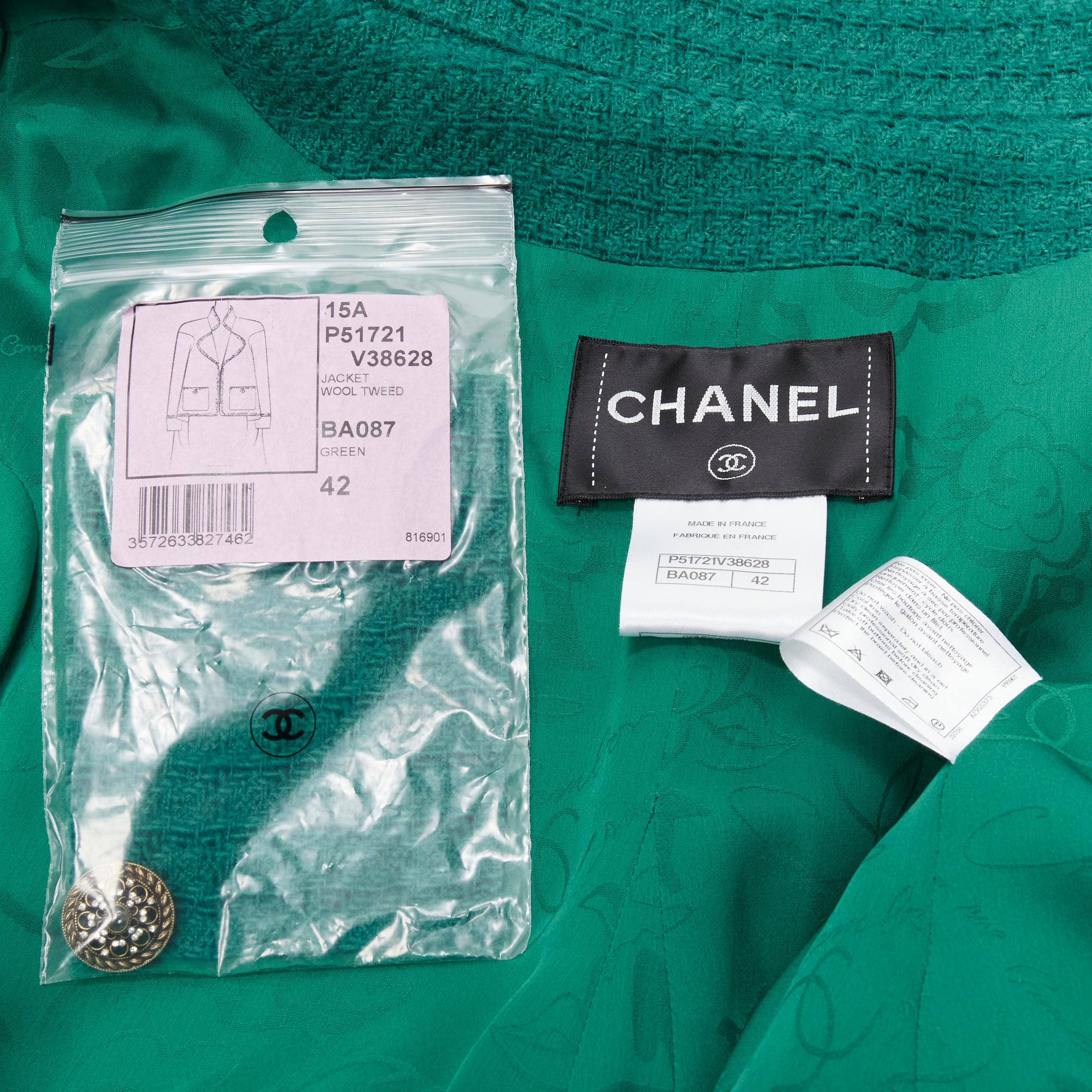 CHANEL 15K Paris Salzburg turquoise tweed gold chain trapeze flared jacket FR42 8