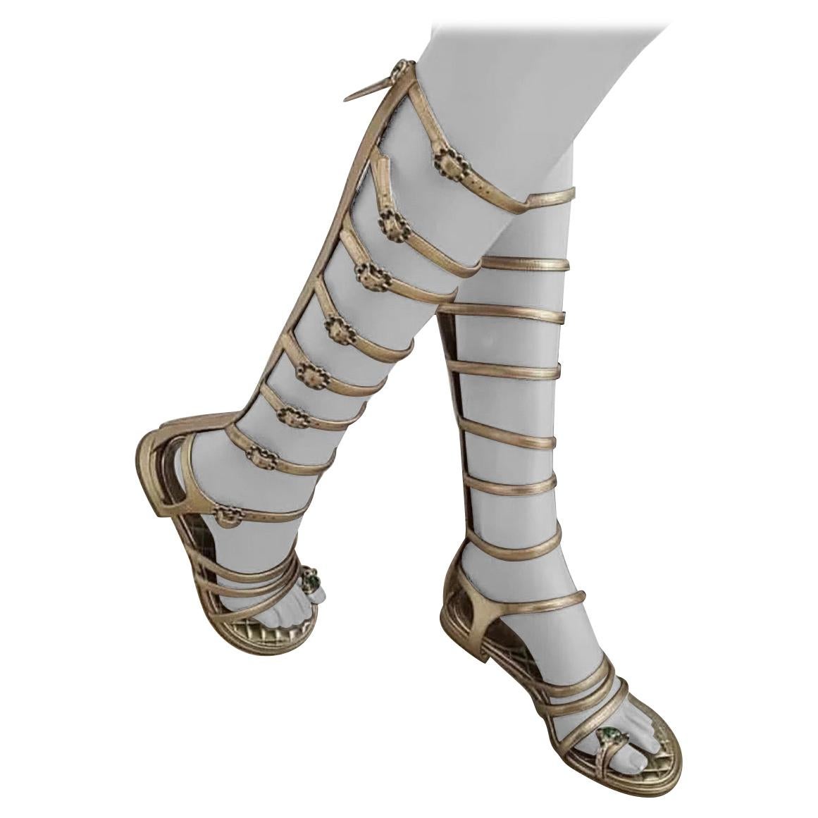 Chanel 15P 2015 Spring Gold Leather Gladiator Strap Sandals For Sale at  1stDibs
