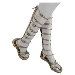 Chanel 15P 2015 Spring Gold Leather Gladiator Strap Sandals