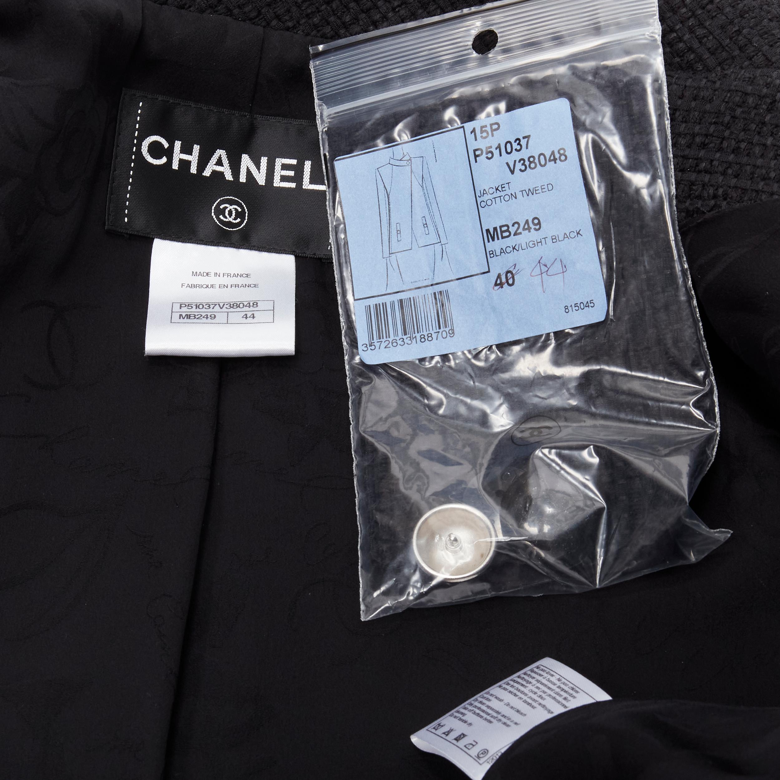 CHANEL 15P Act 1 black lattice tweed CC button wrap little black jacket FR44 2XL For Sale 8