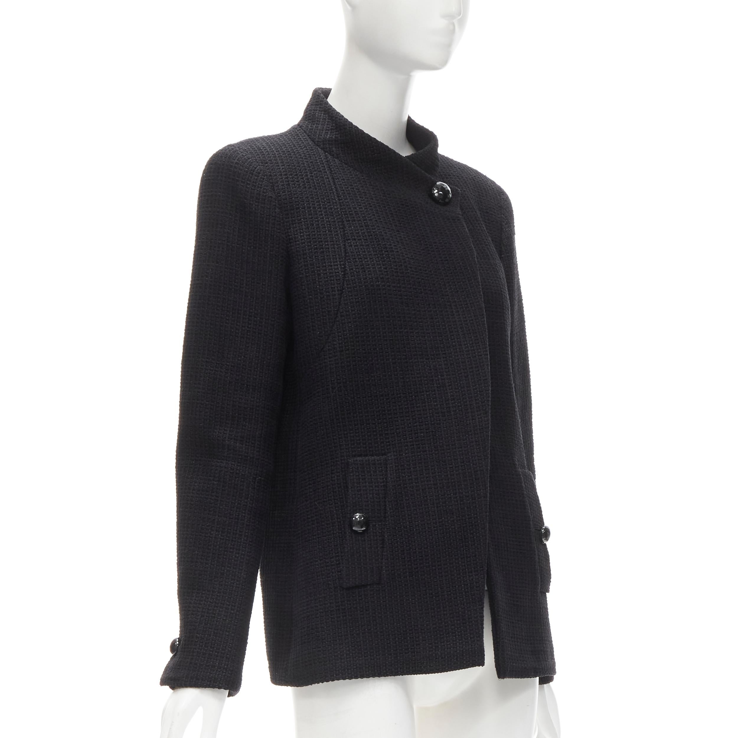 Women's CHANEL 15P Act 1 black lattice tweed CC button wrap little black jacket FR44 2XL For Sale