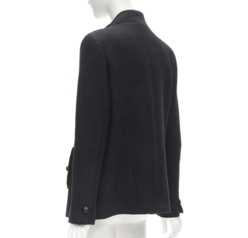 CHANEL 15P Atto 1 nero tweed reticolato CC bottone avvolgere piccola giacca nera FR44 2XL in vendita 2