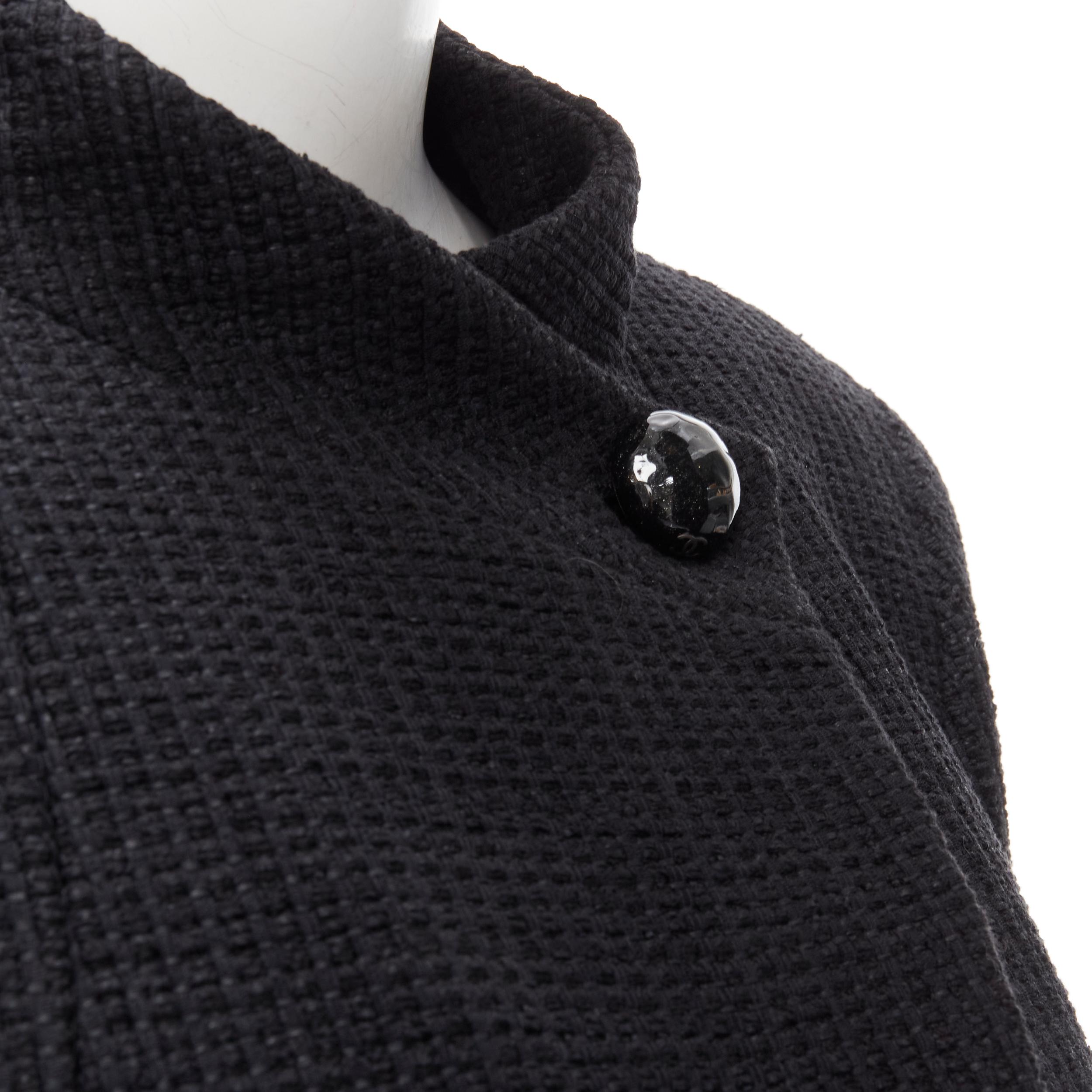 CHANEL 15P Act 1 black lattice tweed CC button wrap little black jacket FR44 2XL For Sale 4